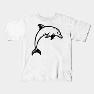 Stick Figure of a Dolphin in Black Ink Kids T-Shirt